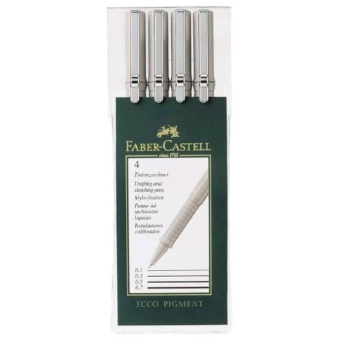 FABER CASTELL ECCO PIGMENT INCHIOSTRO PIGMENTATO NERO 4 PUNTE IN FIBRA AD AGO 0.2-0.4- 0.6-0.8 MM CONF. 4 Pz